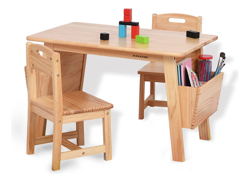 Krand Juego De Mesa Y 2 Sillas De Madera Maciza Para Niños.