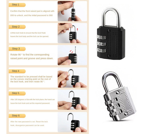 Kit 2 Cadeados Proteção Código De Combinação Número Proteção Cor Preto