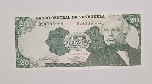 Billete De Venezuela 20 Bs Septiembre 7 1989 - Unc - B8