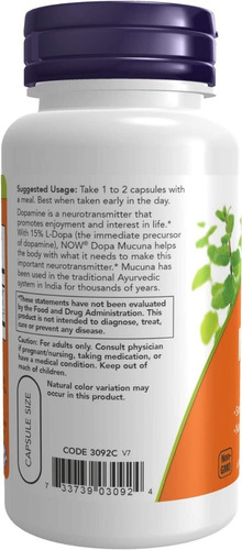 Imagen 3 de 5 de Now - Dopa Mucuna -90 Caps (mejora El Estado De Animo)