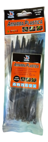 30 Amarra Plastica 3.6mmx150mm Brida Abrazadera Nylon Negro