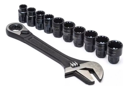 Llave Ajustable Y Matraca Con 10 Dados Crescent