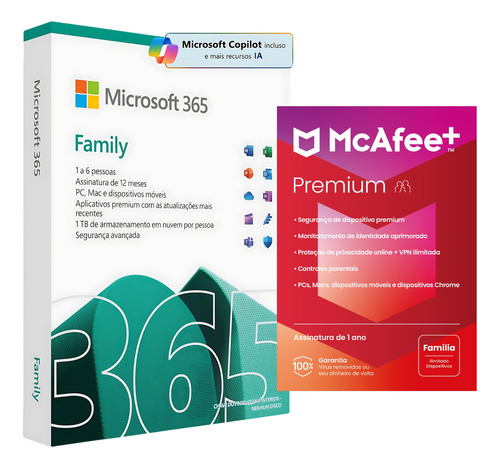 Microsoft 365 Family 2025 + Mcafee Premium - Licença 1 Ano