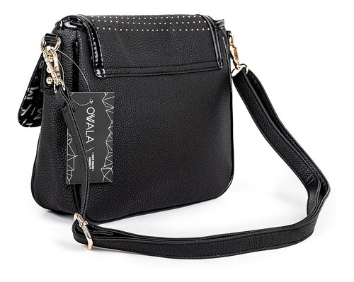 Imagen 2 de 5 de Cartera Bandolera Mujer Simil Cuero Negra Tachas Lima