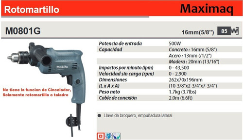 Imagen 2 de 3 de Rotomartillo Makita 5/8 Modelo M0801g En Oferta