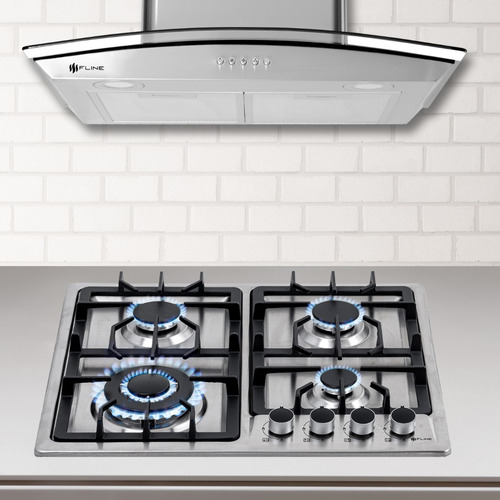 Combo Parrilla De Gas Y Campana Extractora 60 Cm | Ma4be60 Color Gris