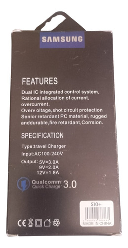 Cargador S10 De Carga Rápida Con Cable Tipo C Negro