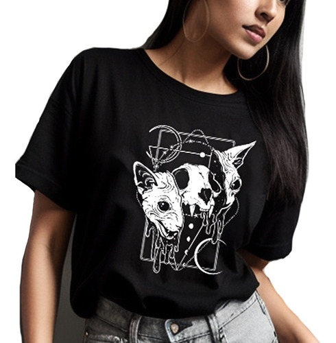 Camiseta Oversized Unissex Estampa Dark Cat 100% Algodão