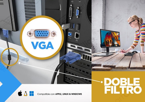 Cable Vga Monitor 3 Metros Macho Pc Con Filtro Cobre 100%