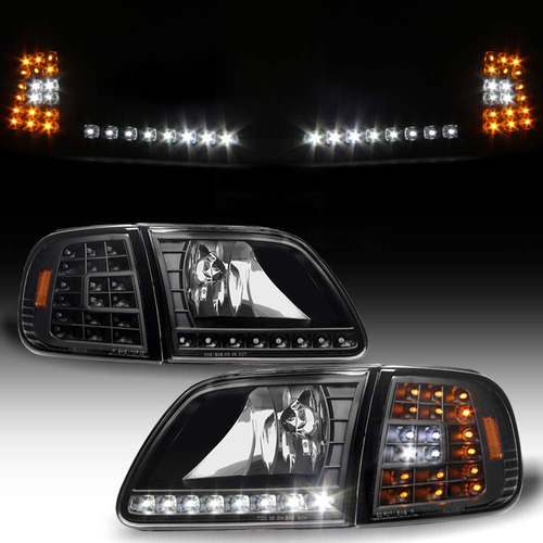 Para Ford Expedition Carcasa Negra Tira Led Faro Delantero