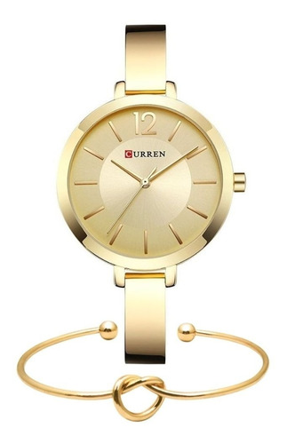 Kit Relógio Feminino Dourado Curren + Pulseira Bracelete