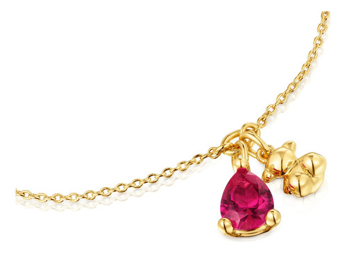 Pulsera Oso Con Baño De Oro 18 Kt Sobre Plata Y Rubí Color Dorado