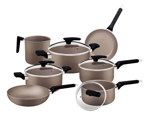 Bateria de Cocina Tramontina Milazzo Almendra de aluminio con antiadherente starflon, 7 piezas
