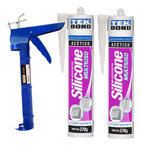 Kit Aplicador Silicone 2 Tubos Silicone Transparente Tekbond