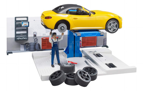 Miniatura Mercedes Com Oficina E Mecânico E Ferramentas