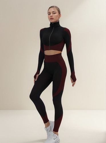 Set Deportivo Top Manga Larga Y Leggings Conjunto Para Mujer
