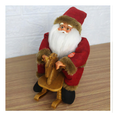 Decoração Enfeite Natal Papai Noel Cavalinho De Balanço 22cm PILHAS