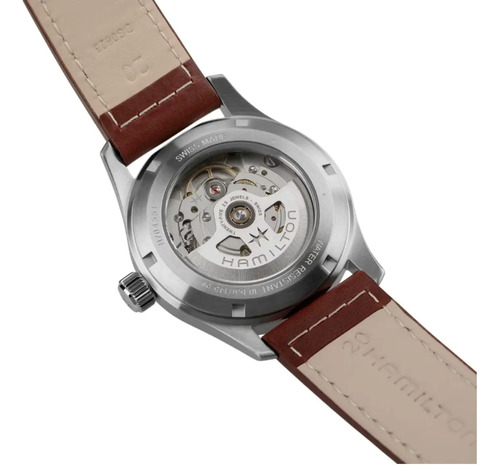 Reloj Hamilton Khaki Field H70455560 Unisex Correa Marrón Bisel Plateado Fondo Plateado