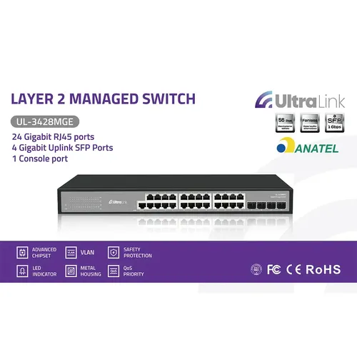 Switch Gerenciável Ultra Link Ul-3428mge 24p Gigabit L2