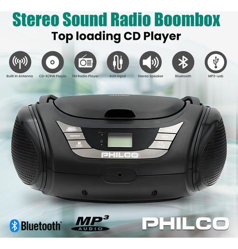 Boombox Bluetooth Portátil Philco Con Reproductor De Cd