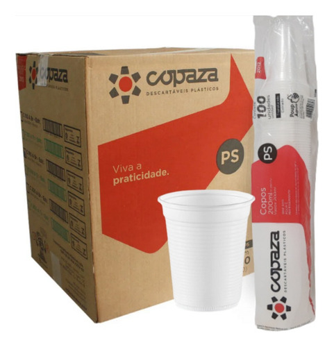 Copo Descartável Branco Copaza 200ml 100un Caixa Kit 25