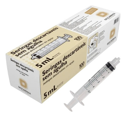 Seringa Descartável 5ml Bico Luer Lock 100un Descarpack