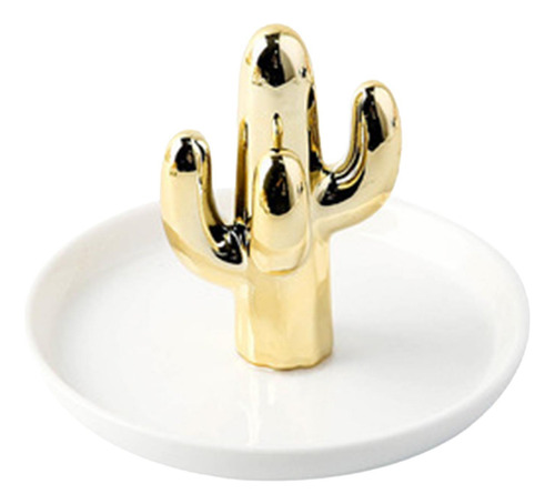 Bandeja De Soporte De Anillo De Cactus De Cerámica, Dorado