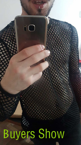 Camiseta De Malla Transparente Para Hombre, Larga Con Malla