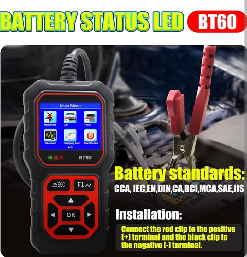 Bt60 - Probador De Batería De Automóvil De 6 V, 12 V Y 24 V