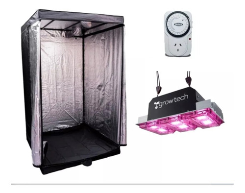 Carpa Indoor 80x80x160cm + Luz Led Grow Tech 300w + Timer -