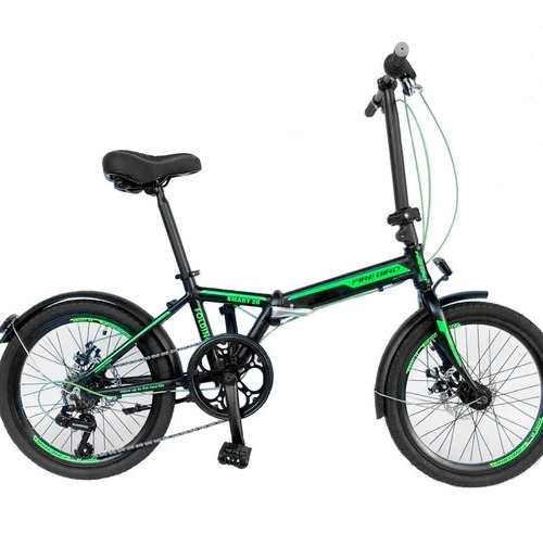 Bicicleta plegable plegable Fire Bird Plegable Folding  2022 R20 6v frenos de disco mecánico cambio Shimano color negro/verde con pie de apoyo  
