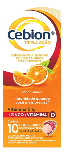 Vitamina C Laranja Tripla Ação 10 Comp Efervescente Cebion