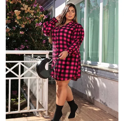 Vestido Chamise Camisa Xadrez Plus Size Flanelada Plus Size - R$ 149,51 em  2023