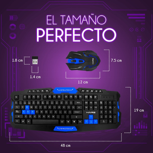 Imagen 4 de 10 de Kit Mouse Y Teclado Inalambrico Gamer 1600dpi Pc Laptop Usb