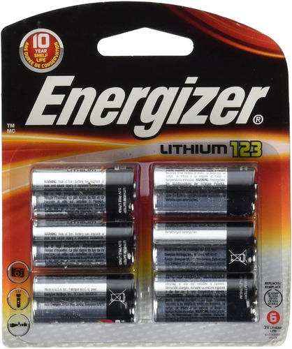 Imagen 1 de 2 de Pack 6 Pila 123 Energizer Cr123a Lithium De Litio 3v Batería