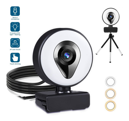 Imagen 1 de 10 de Cámara Web De 1080p Con Usb Y Luz De Relleno Para Pc