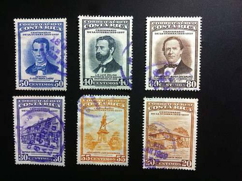 6 Timbres Postales De Costa Rica Estampillas Guerra + Regalo