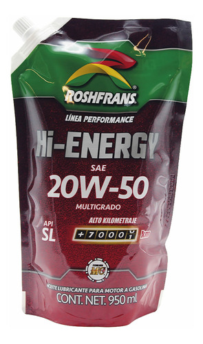 Aceite Para Motor Roshfrans Hi-energy 20w50 950 Ml