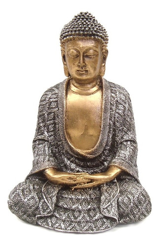 Buda Hindu Grande Estatueta Em Resina Cor Prata - Dourado