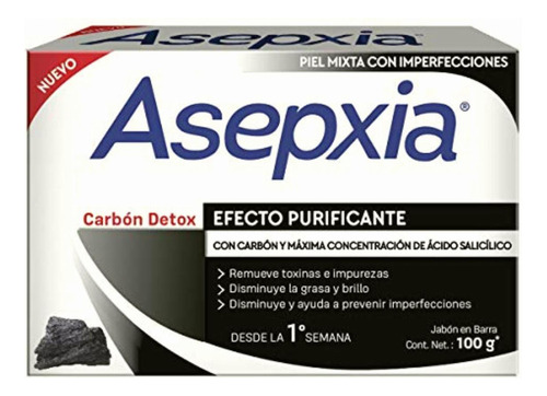 Asepxia Jabón Carbón Detox, Efecto Purificante, Piel Mixta