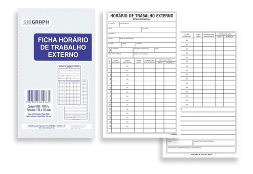 3 Pct Ficha Horário De Trabalho Externo 100 Fls Sidgraph
