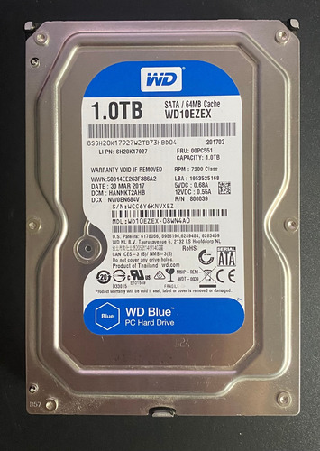 Disco Rigido Western Digital Blue 1tb 3,5 Sata 3 6gb/s 64mb 