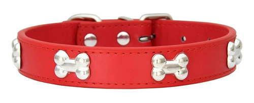 Collar Piel Sintética P/perro Raza Chica Ajustable Huesitos Color Rojo Tamaño Del Collar Extra Grande (xl)