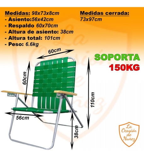 Imagen 2 de 5 de Reposera Sillon Silla 5 Posiciones Apoya Brazo Madera Playa