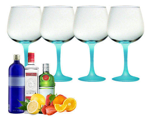 Conj. De 4 Taças Ibiza De 720ml C/ Base Azul Vidro Transp