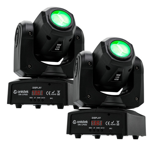Kit 2 Canhão Moving Head 60w Rgb 7 Cores Strobo Dmx Balada