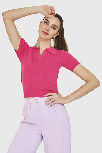 Polera Cuello Camisero Fucsia Nicopoly