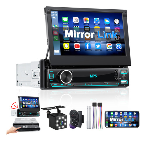 Autoestéreo 1 Din Bluetooth Retráctil 7 In Mirrorlink Cámara