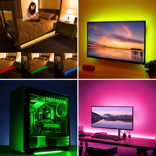 Imagen 6 de 6 de Cinta Luces Led Usb Tira Rgb Luz Para Tv O Pc Con Pega 2 Mts