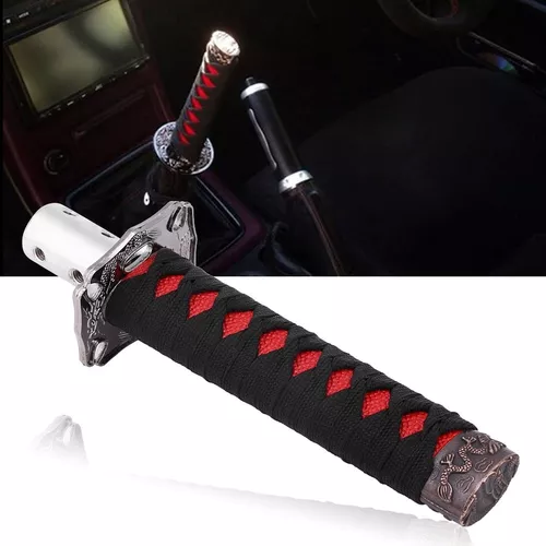 Pomo de palanca de cambios universal con espada japonesa, con 4  adaptadores, color negro y rojo Pomo de palanca Spptty decoración del coche